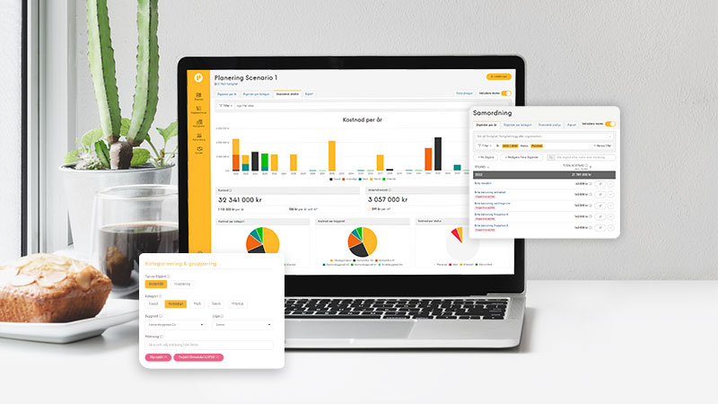 Planimas planeringsverktyg för energieffektivisering på en laptop-bildskärm.