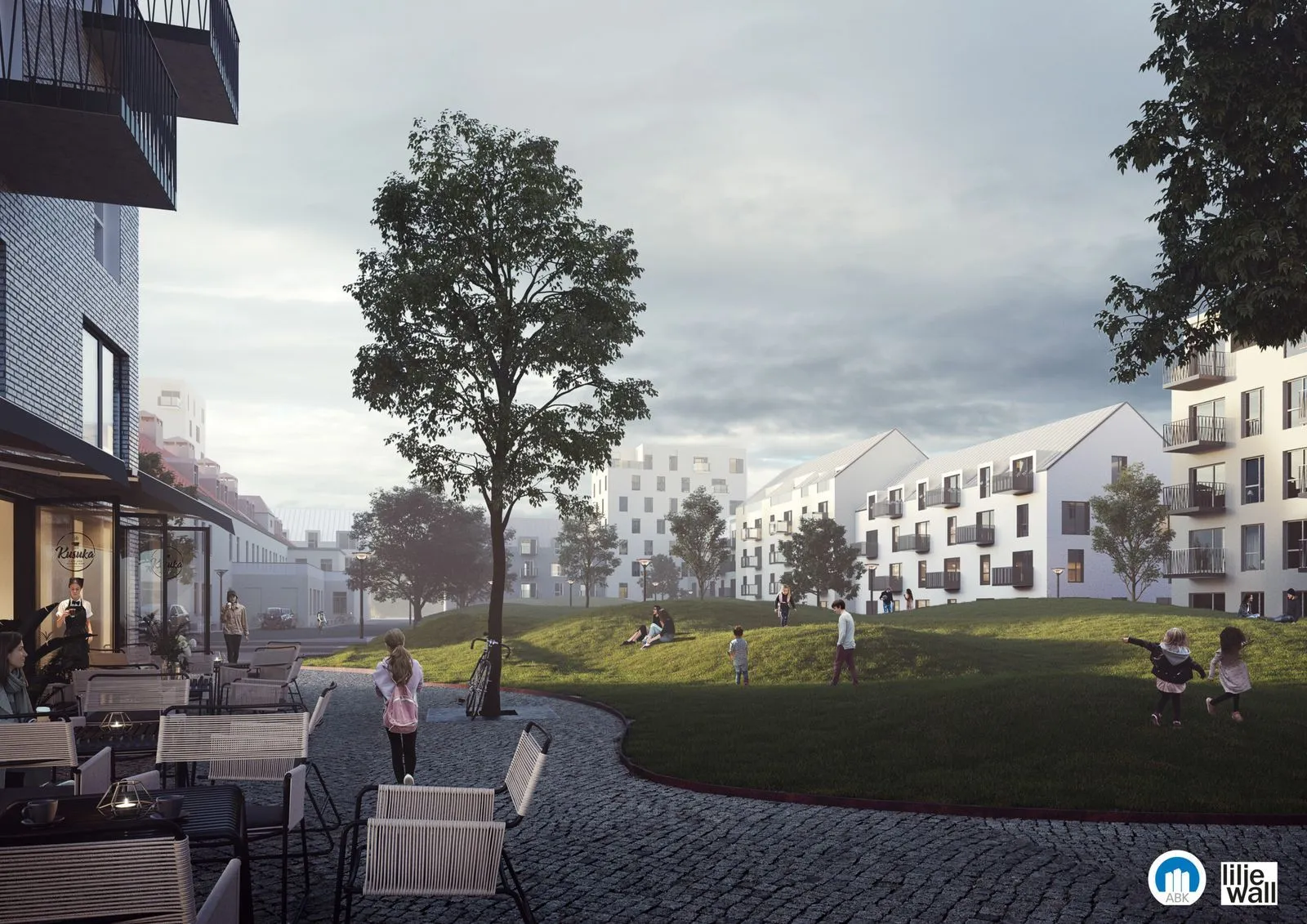 Visionsbild av Kristianstadsbyggens bostads- och stadsparksprojekt Östermalms Park