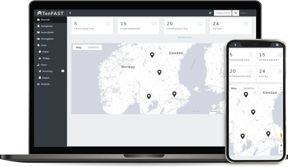 Skärmbild på TenFAST på laptop och smartphone.