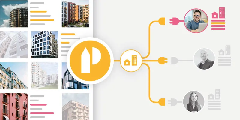 Planimas logga med kopplingar via API till byggnadsdata och användarprofiler