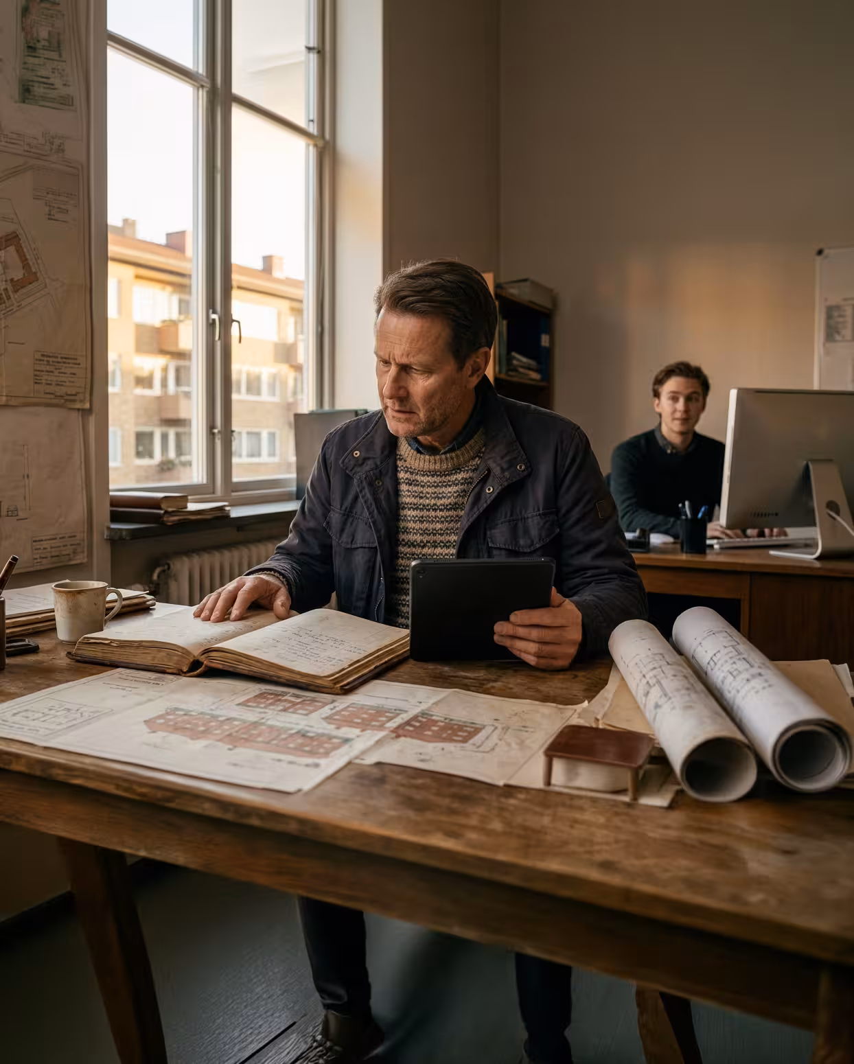 Fastighetschef organiserar sitt arbete med hjälp av digitala verktyg.