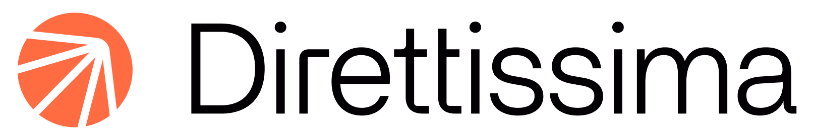 Direttissima logo with stylized orange and black spiral graphic to the left of black text.