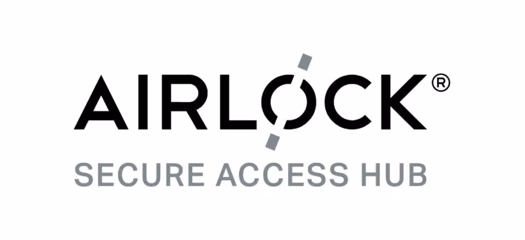 Logo for AIRLOCK Secure Access Hub featuring the word AIRLOCK in bold black letters with a diagonal line cutting through the letter O, and the tagline Secure Access Hub below in gray uppercase letters.