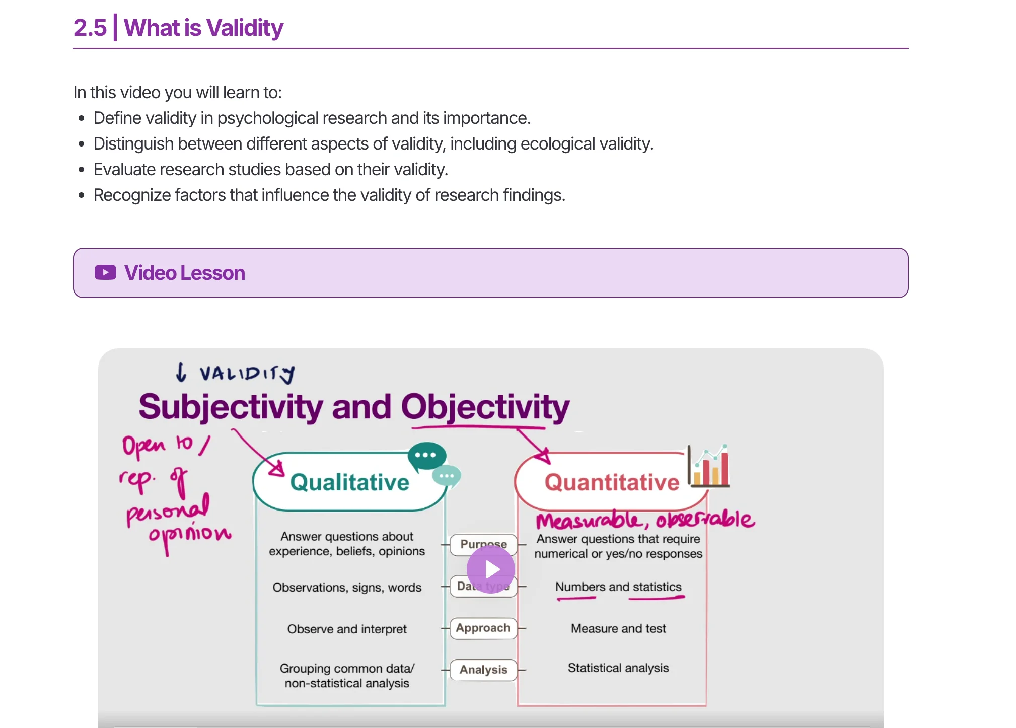 The Alt Academy Psychology course player: chapter list, lesson video and Skill Check