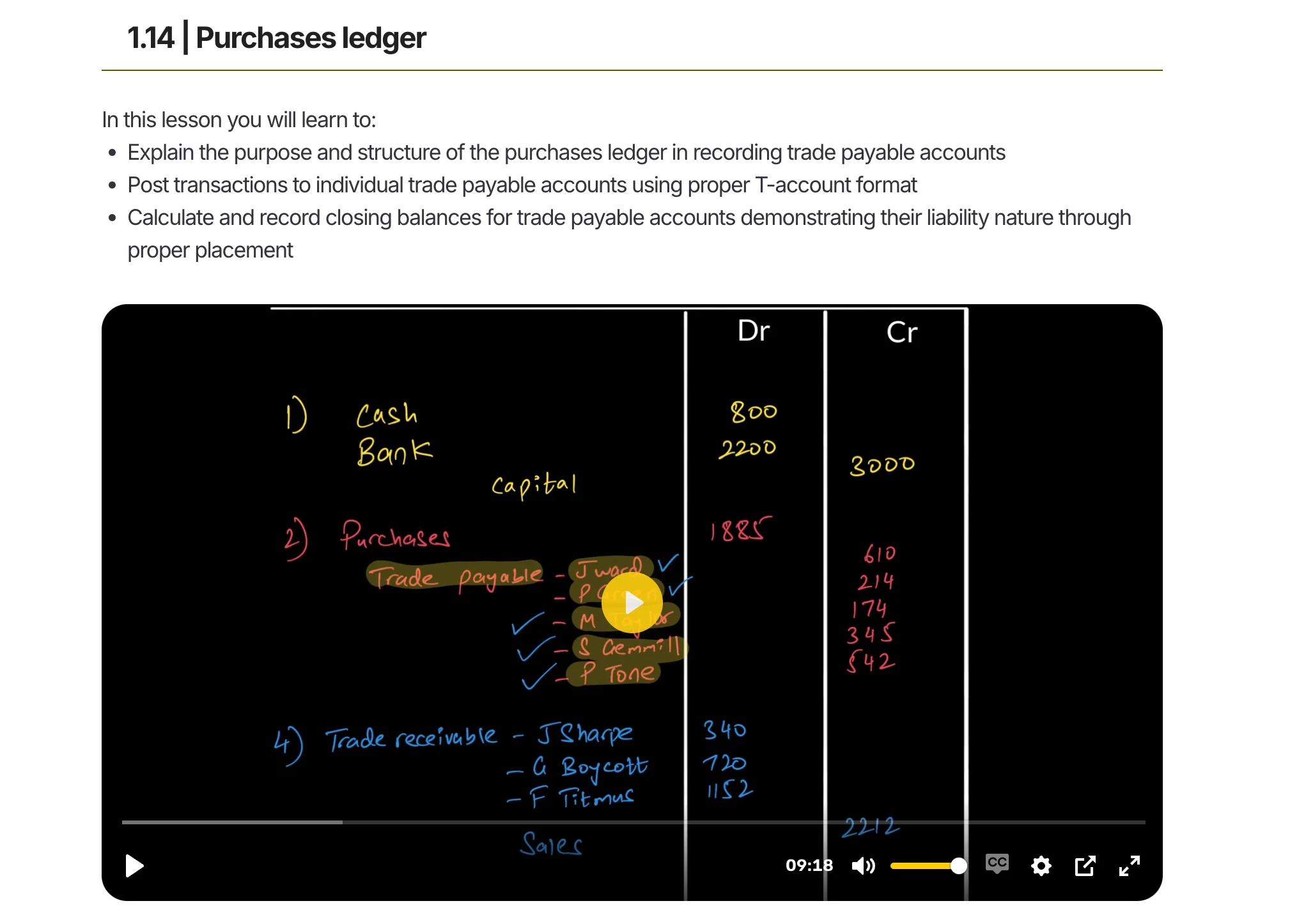 The Alt Academy Accounting course player: chapter list, lesson video and Skill Check