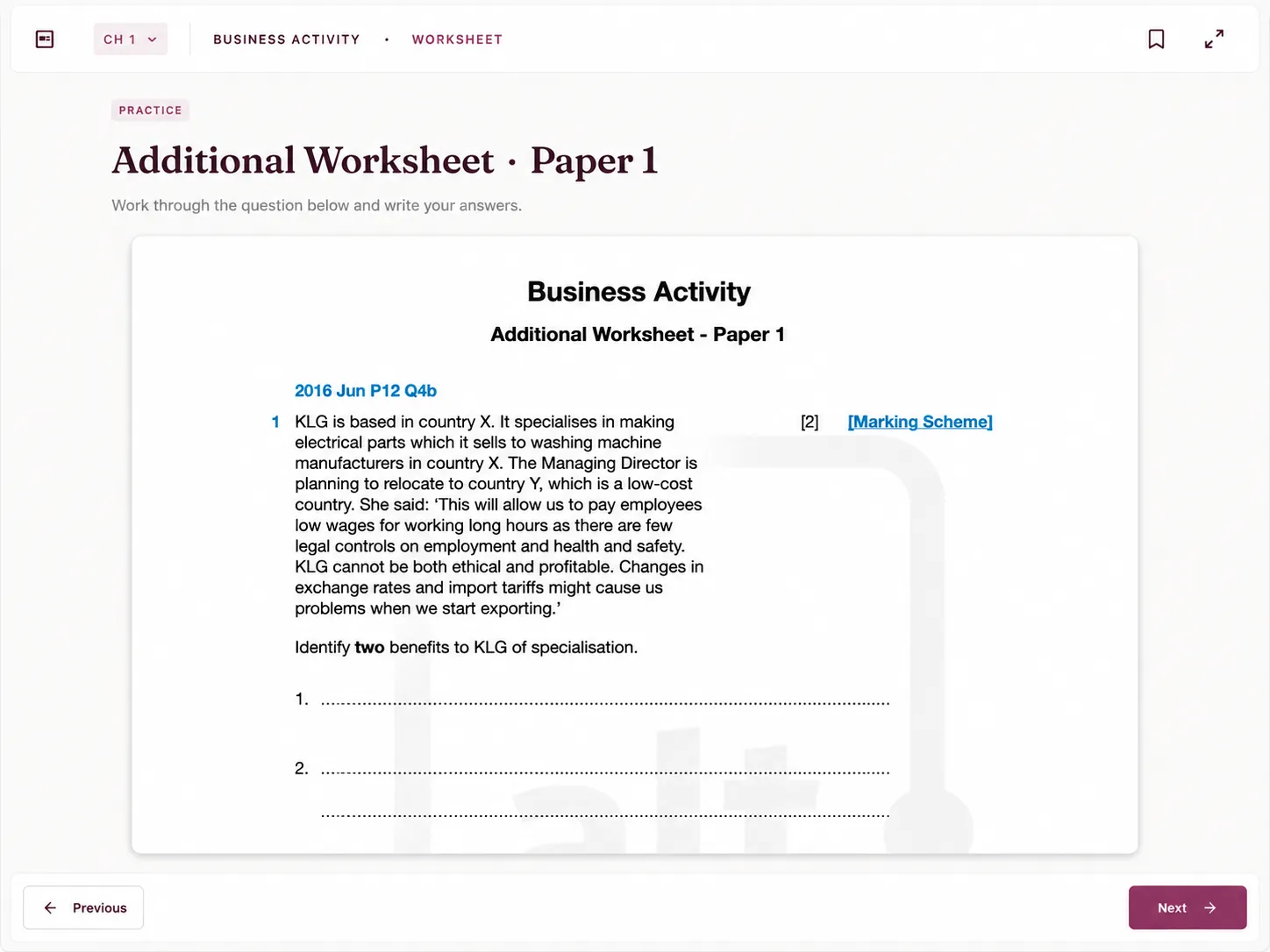 Worksheet with model answers inside Alt Academy