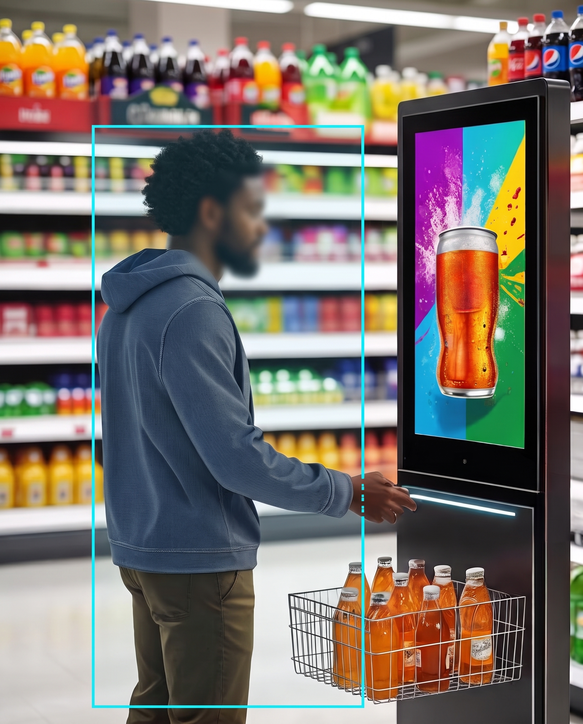 A shopper in front of a digital screen, detected anonymously by VidiReports