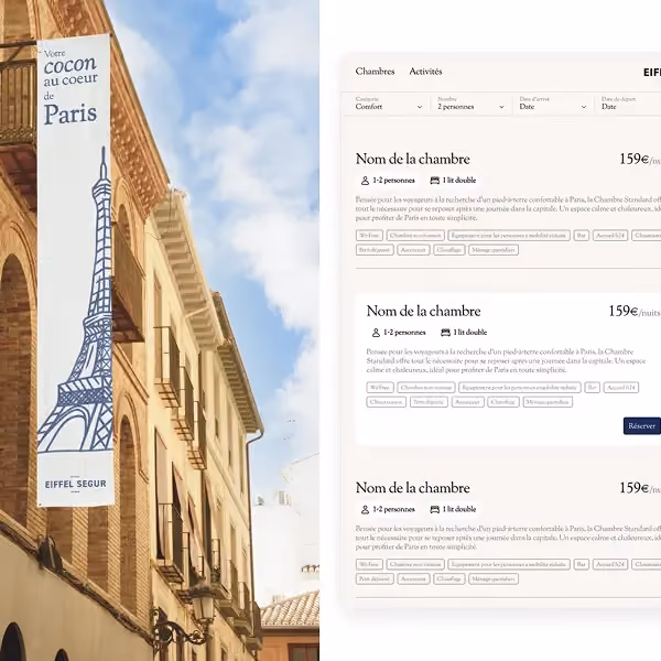 Capture d'écran du site web réalisé pour Hôtel Eiffel Ségur