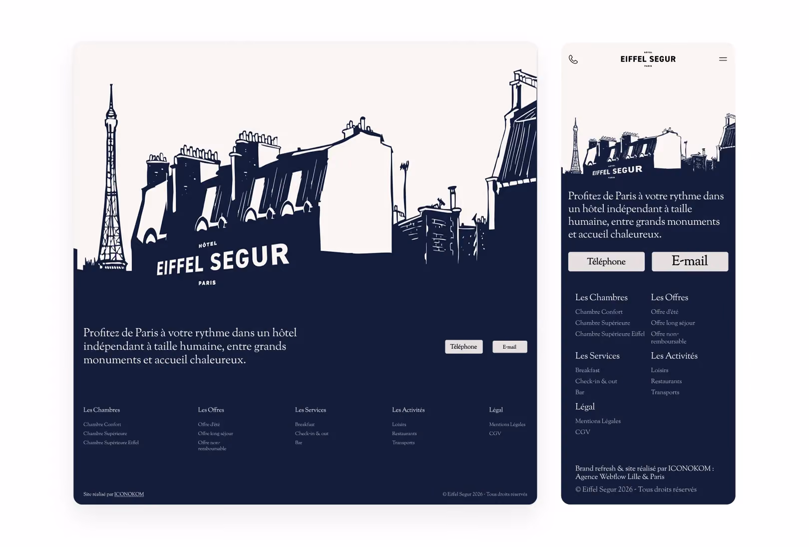 Capture du site web réalisé pour Hôtel Eiffel Segur
