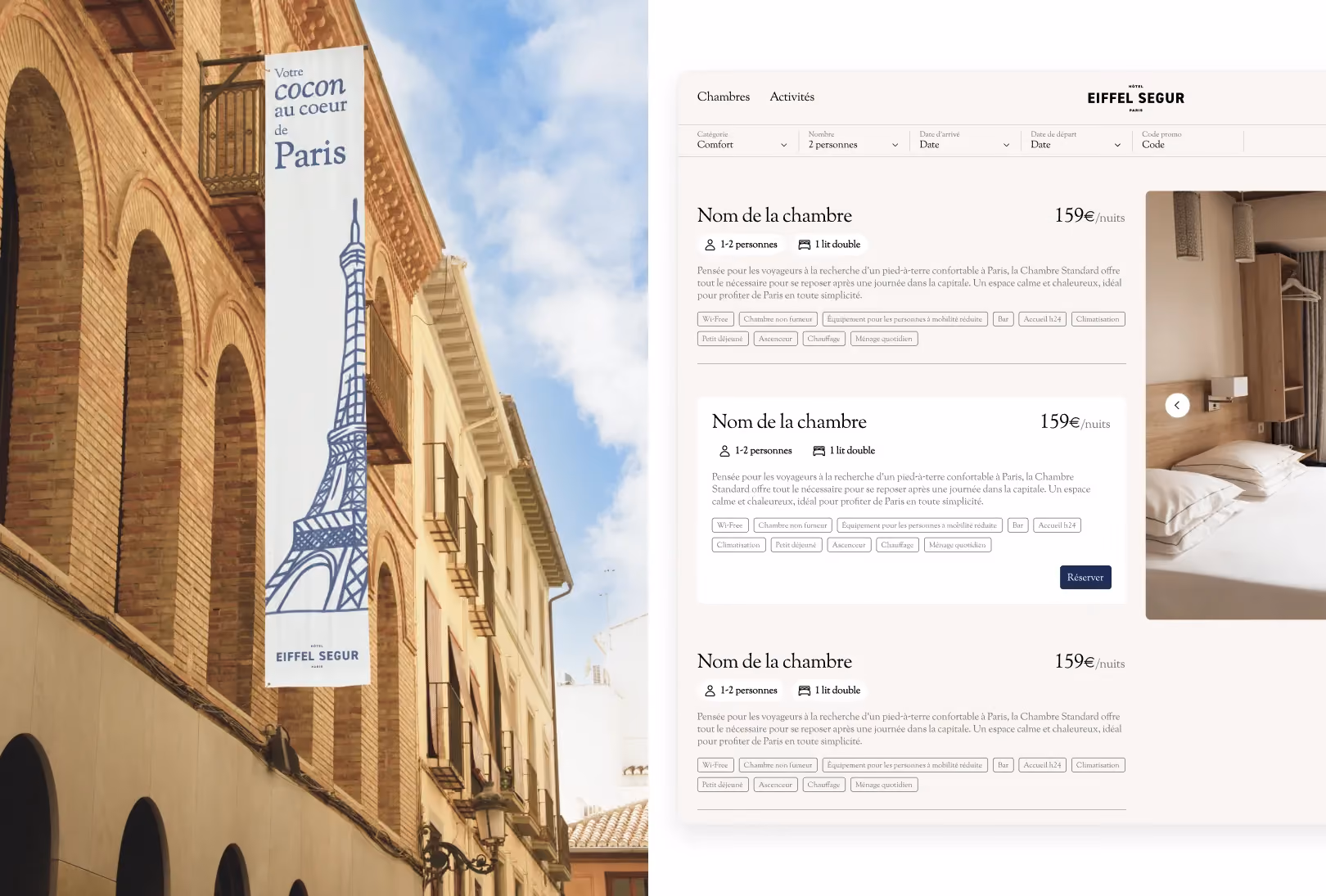 Capture du site web réalisé pour Hôtel Eiffel Segur