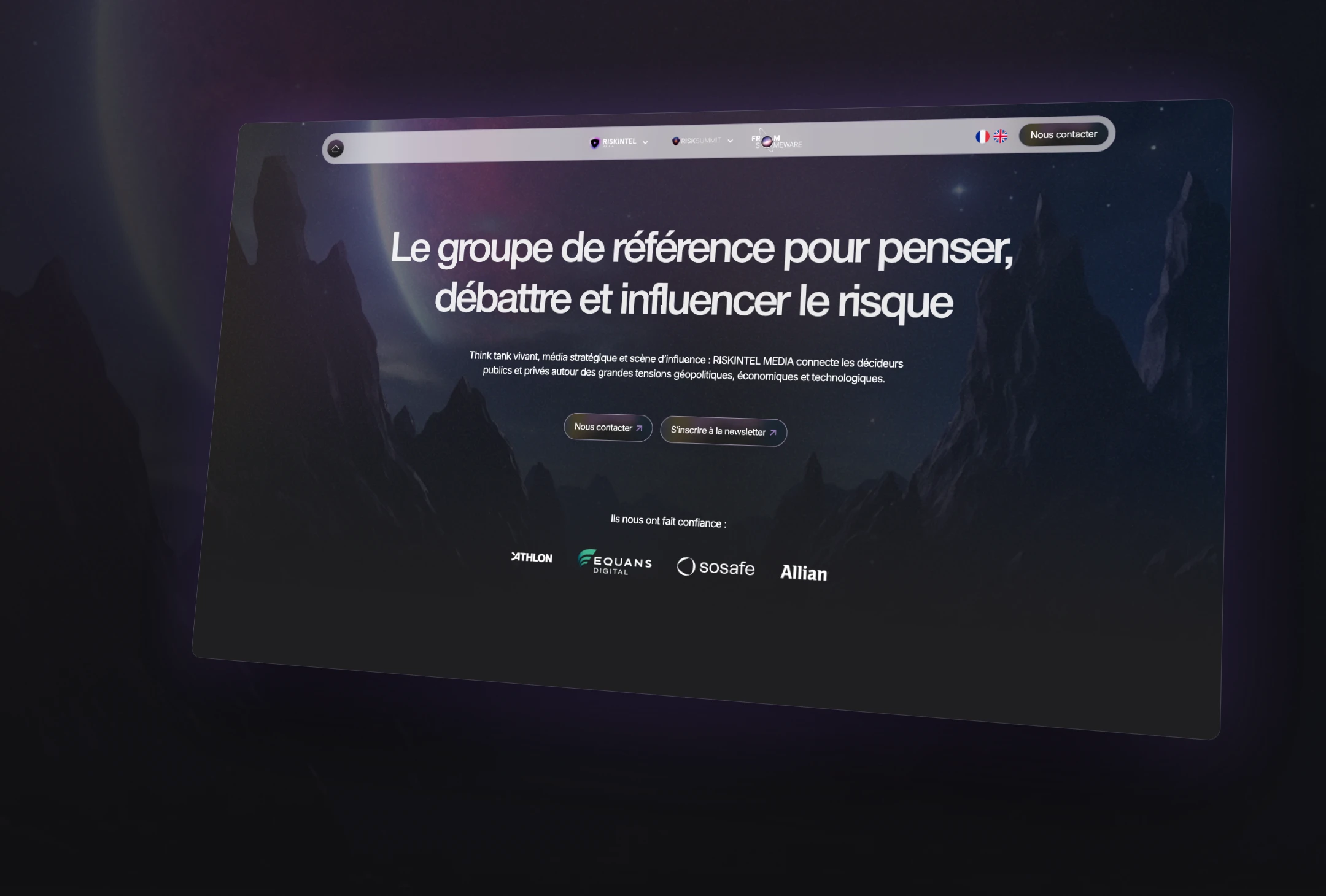 Page d'accueil du site Riskintel Group en perspective