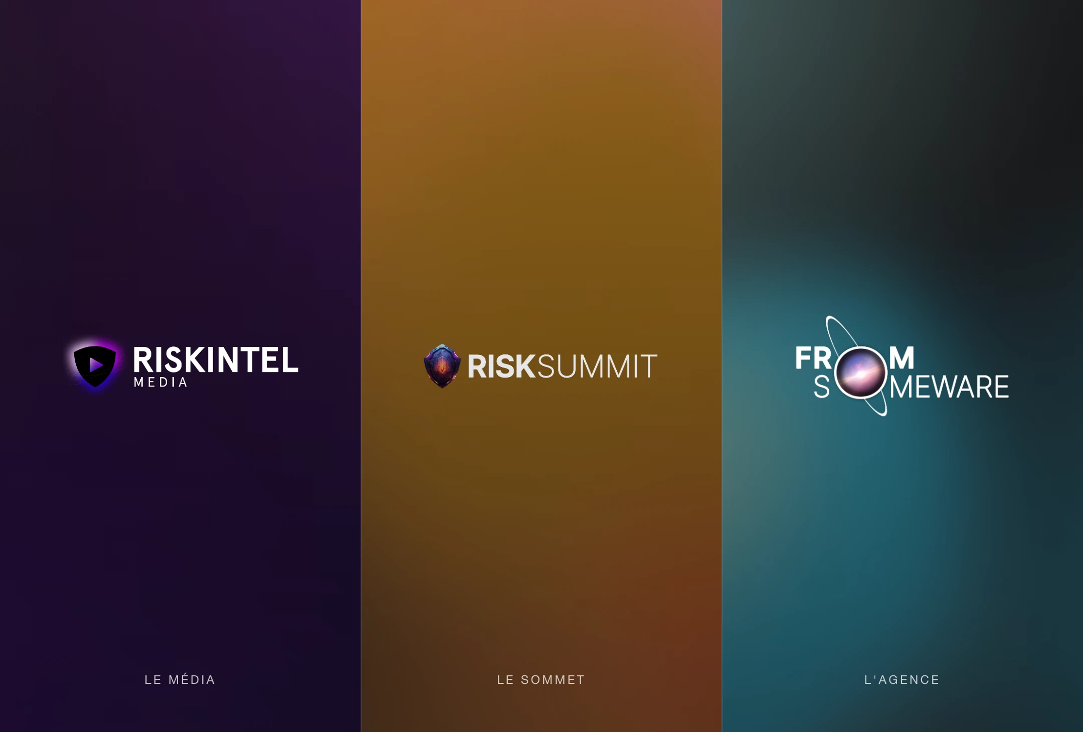 Les trois marques du groupe : Riskintel Media, Risk Summit et From Someware