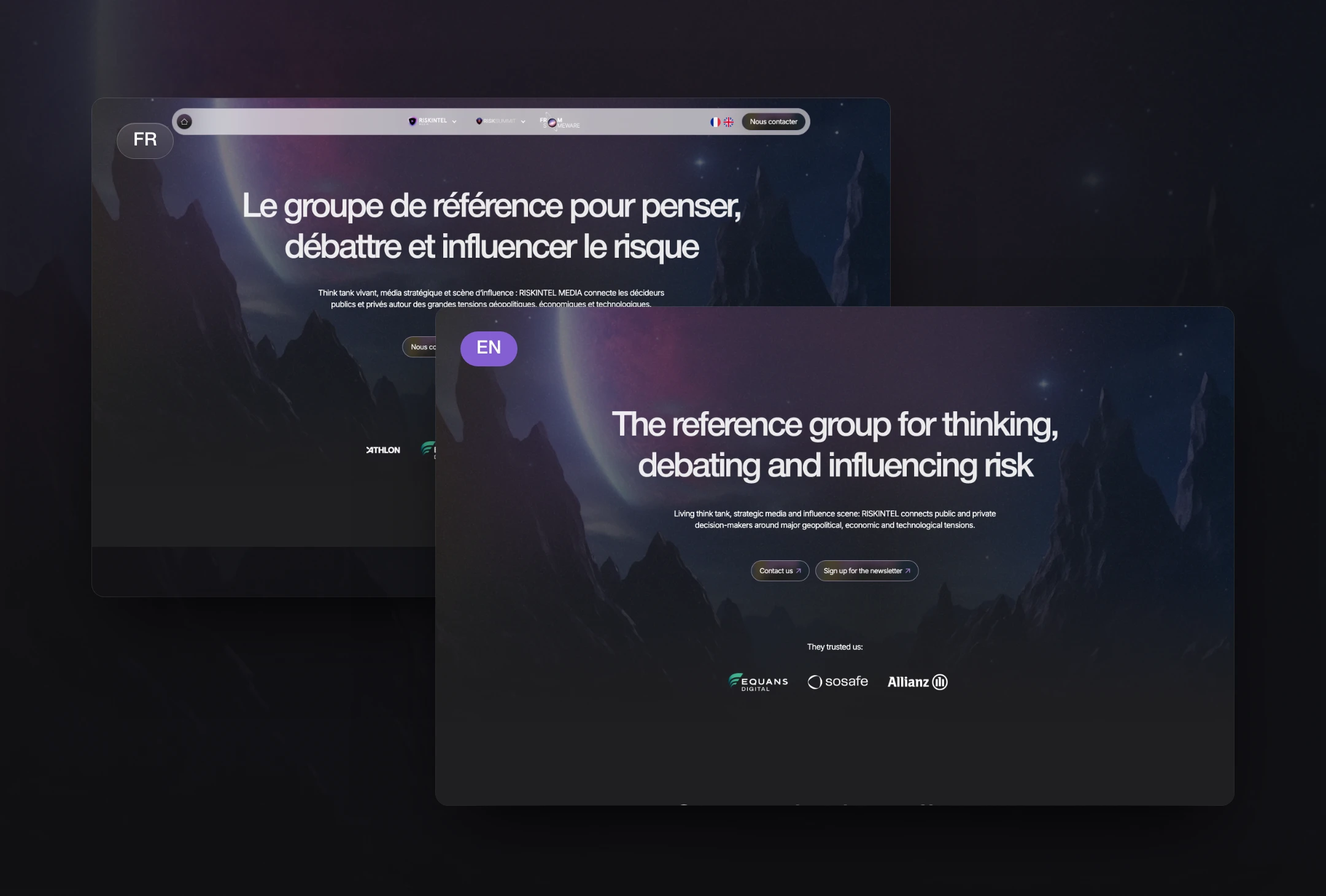 Site Riskintel Group en français et en anglais