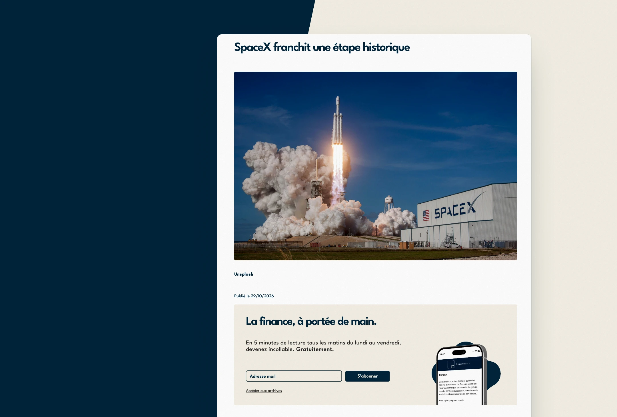 Article Aktionnaire avec inscription à la newsletter intégrée