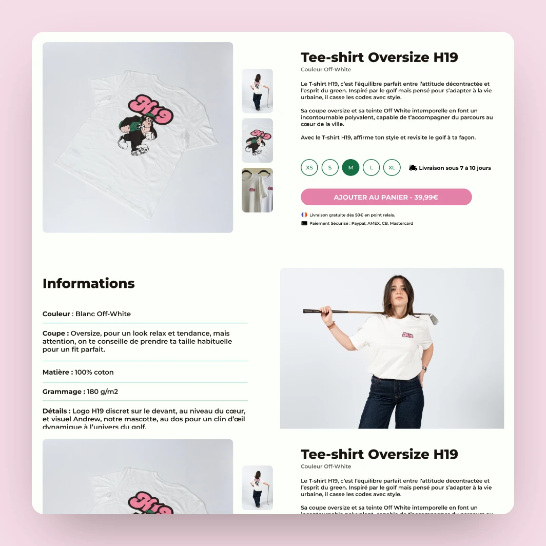 Page produit du tee-shirt H19