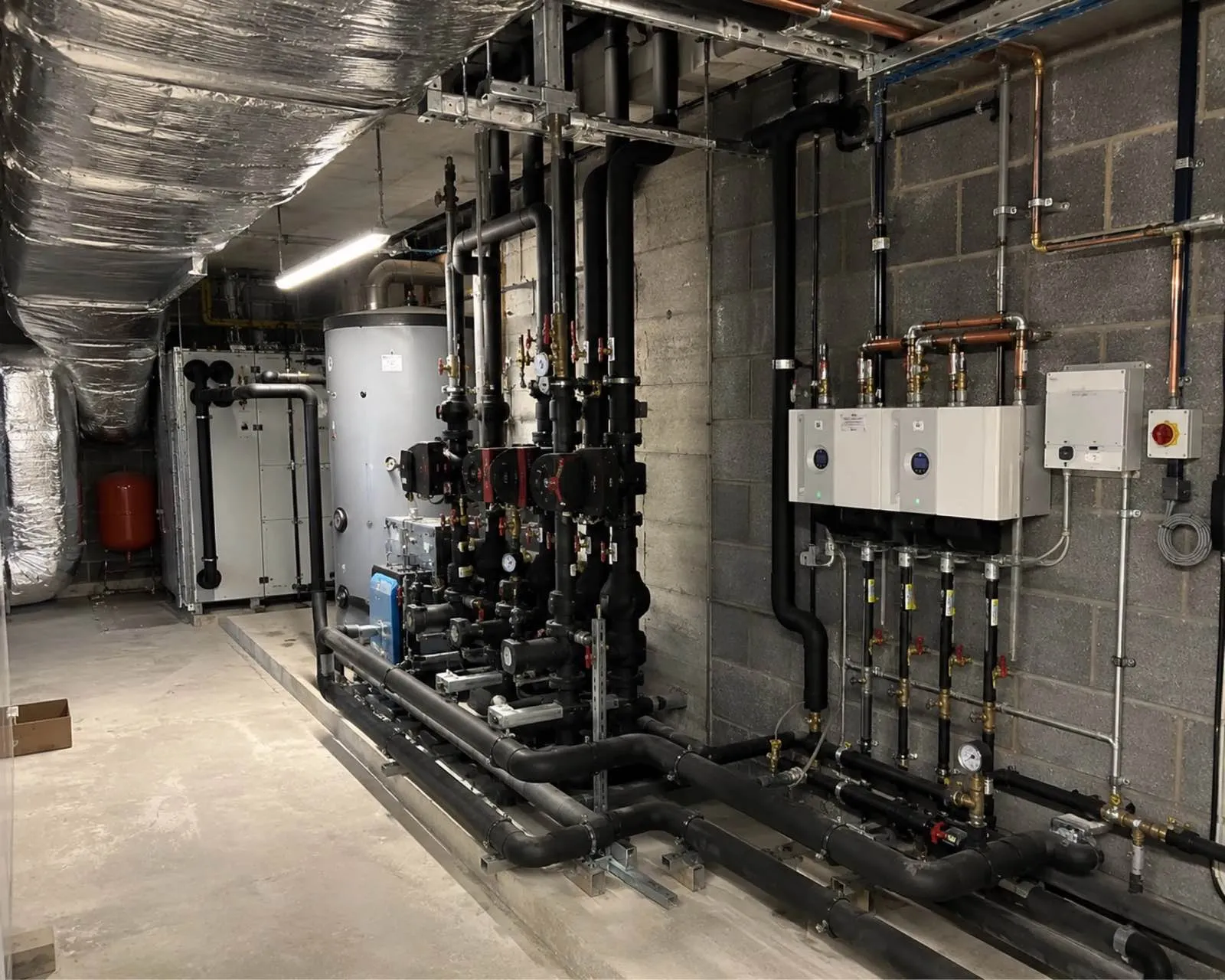 Mechanical plant room, heat pump and ductwork