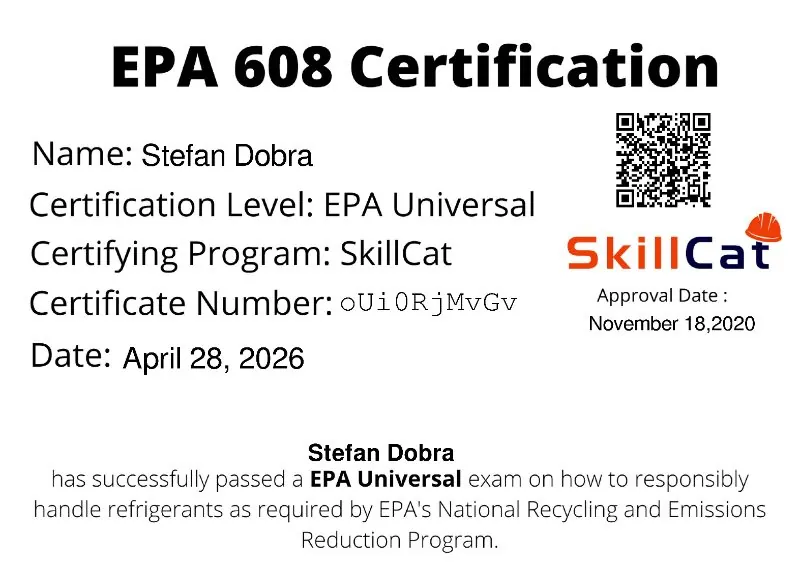 EPA 608 Universal certificate