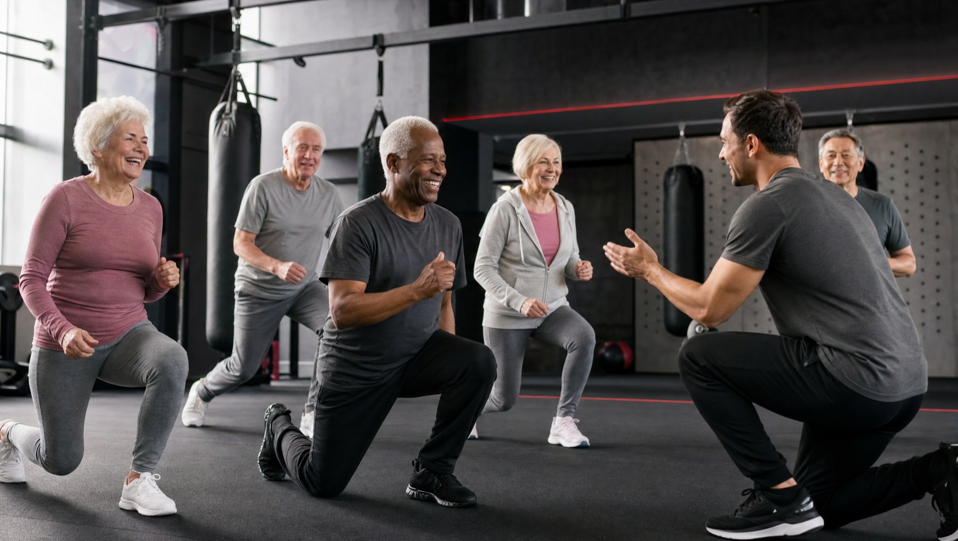Séance de groupe seniors encadrée par un coach