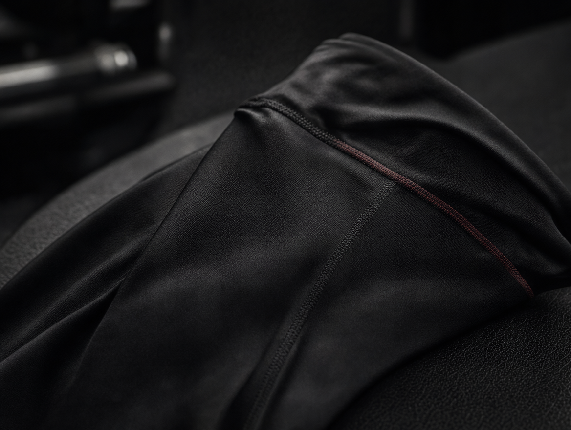 Macro sur un textile technique noir avec couture rouge Wicked One