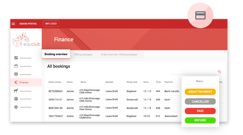 Receive payments in equclub