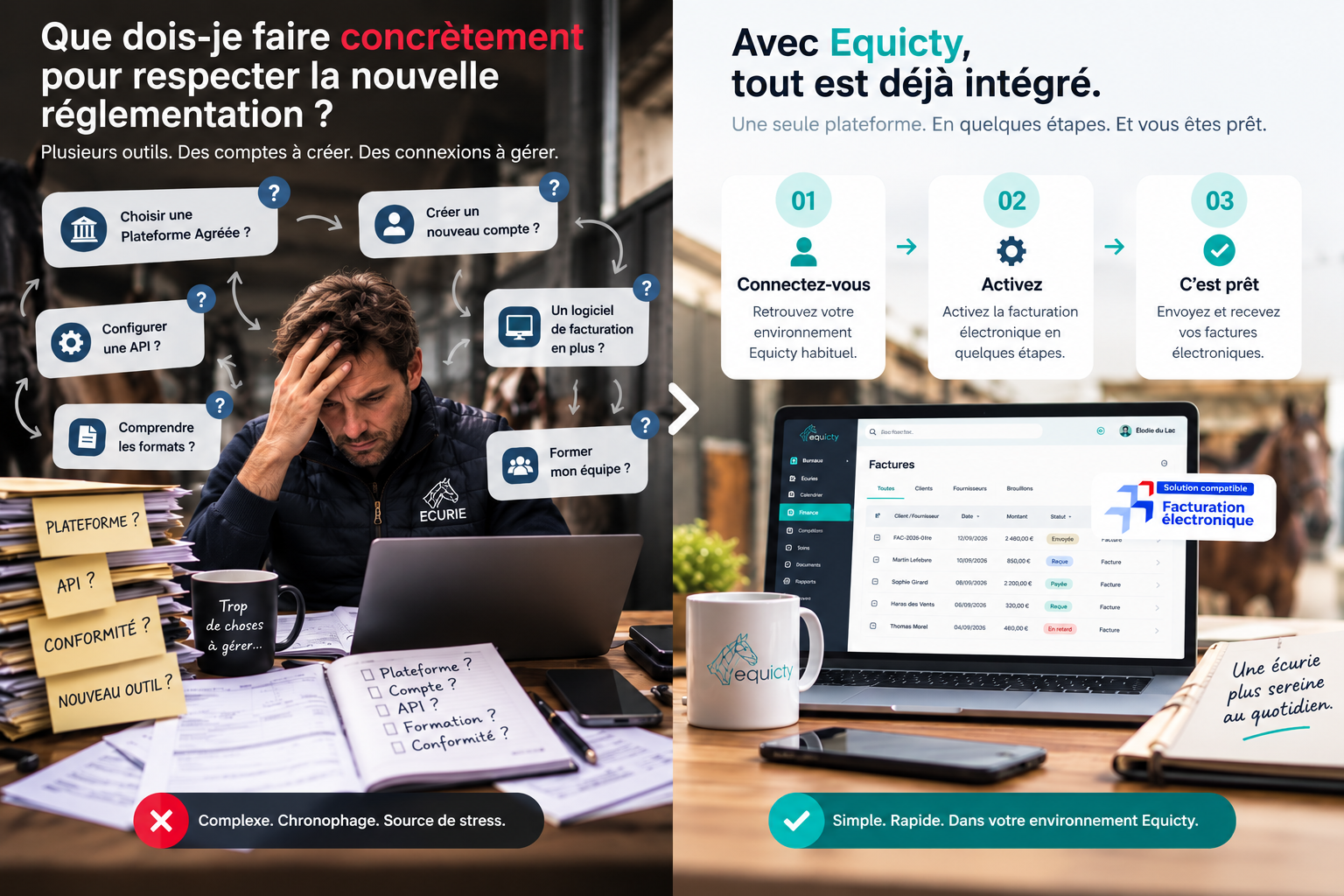 Ce que vous pensez devoir faire vs avec Equicty tout est déjà intégré