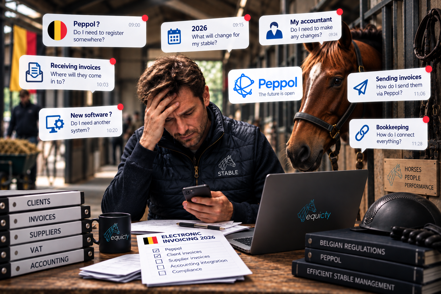 Belgian stable manager navigating Peppol e-invoicing requirements