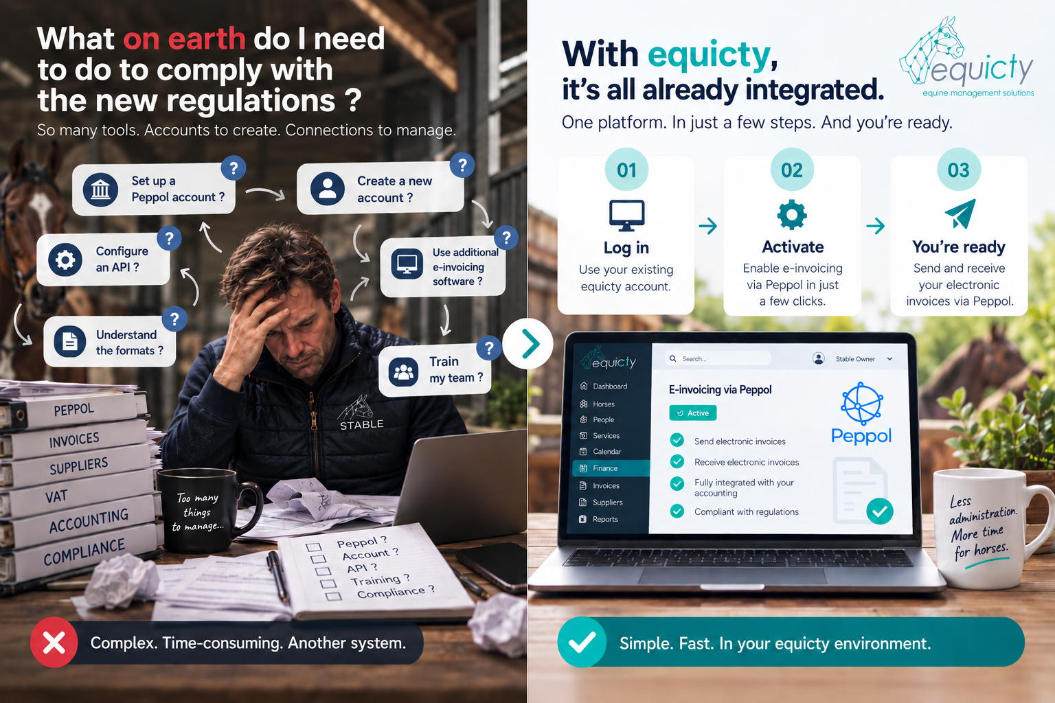The complexity of complying with Belgian e-invoicing alone, compared to Equicty's already-integrated Peppol solution