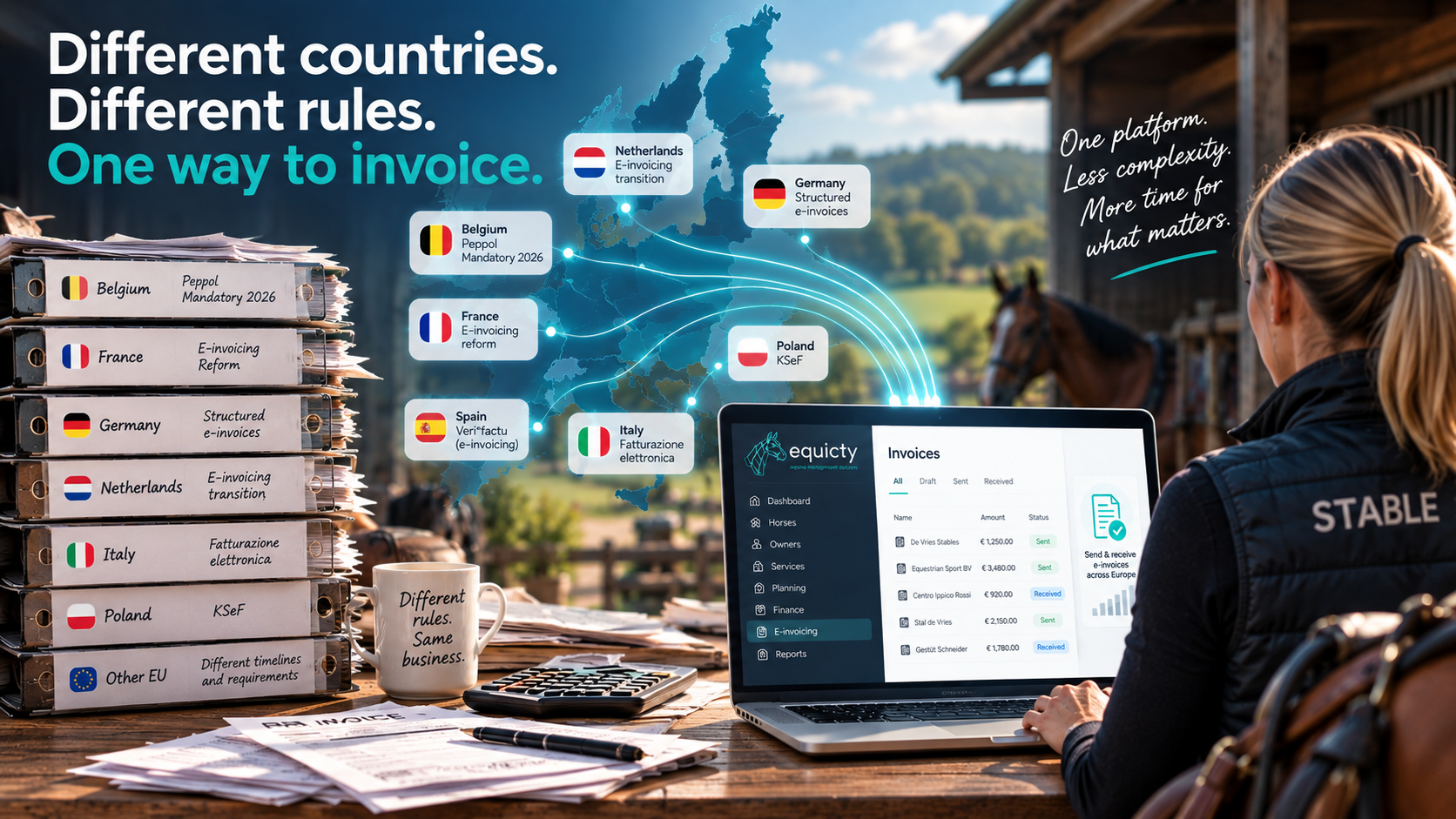 Different European countries, different electronic invoicing rules, one Equicty workflow