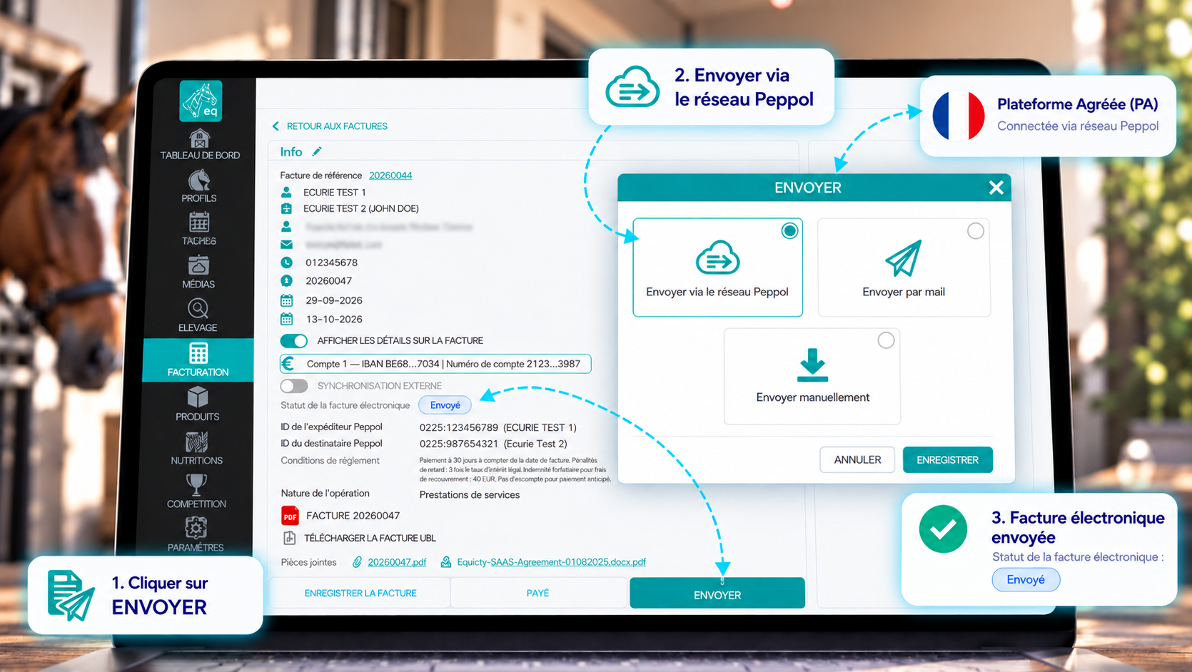 Send a French electronic invoice through the electronic invoicing network from Equicty