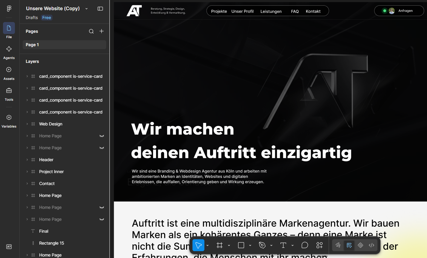 Screenshot eines Webdesign-Projekts von Auftritt