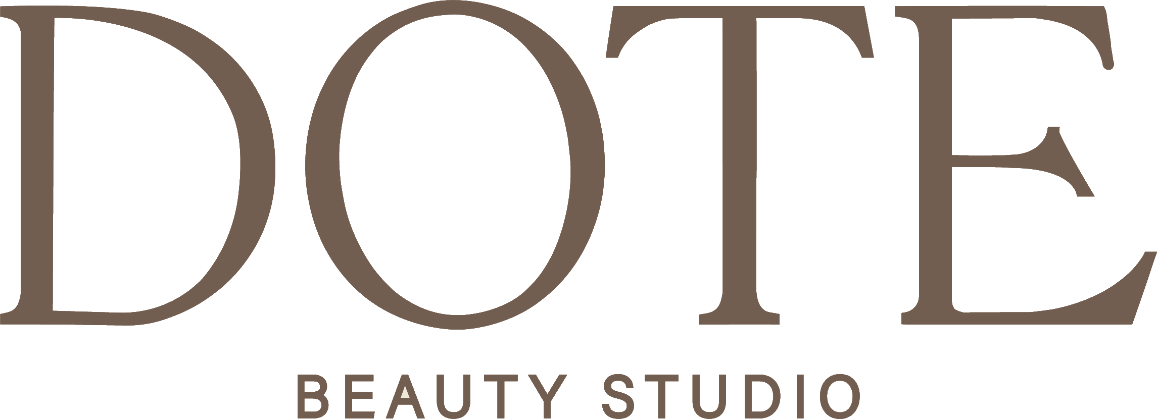 Logo for Dote Beauty Studio with elegant brown serif font on transparent background.