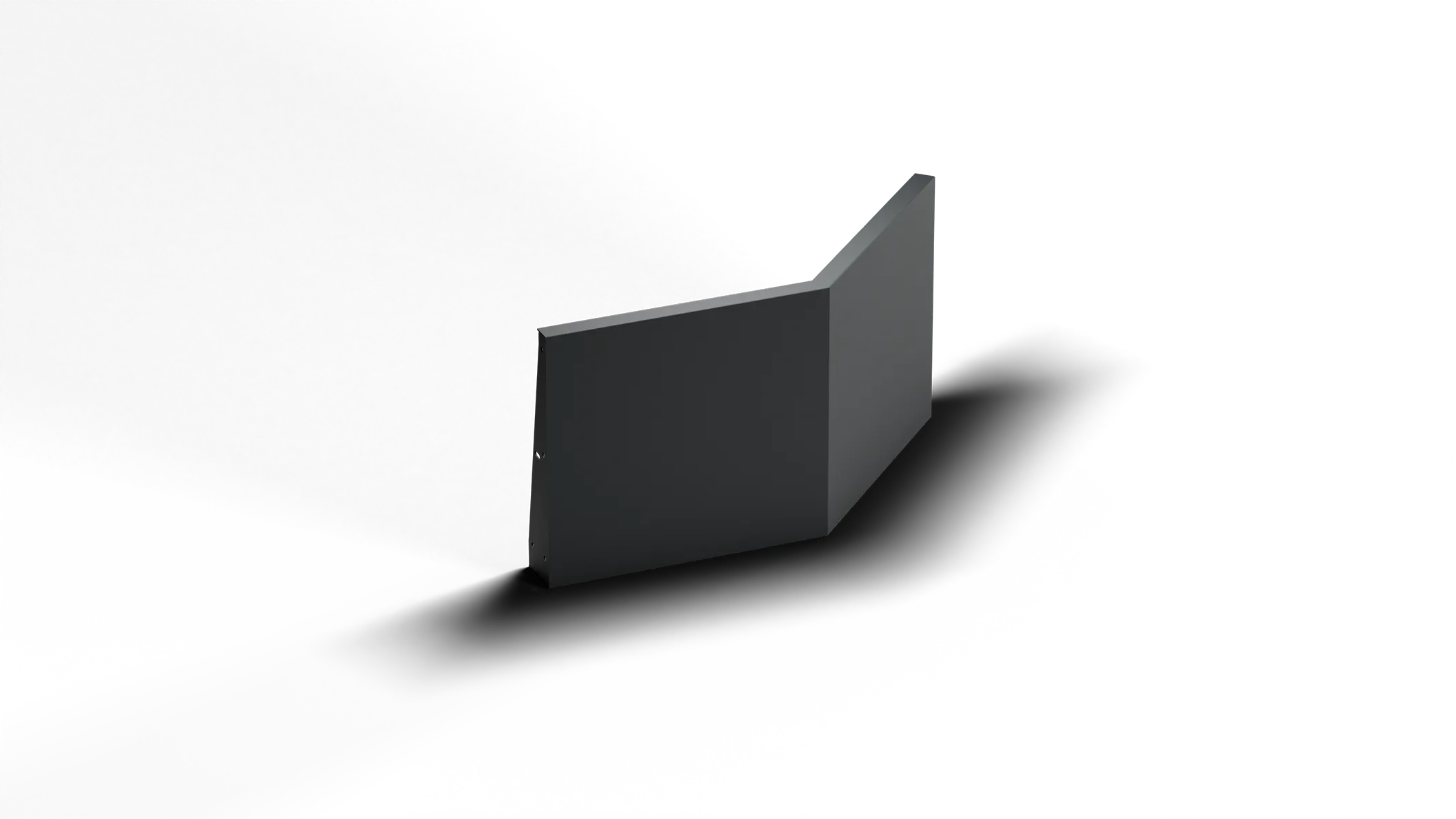 3D rendering of a dark gray, angled rectangular box on a black background.