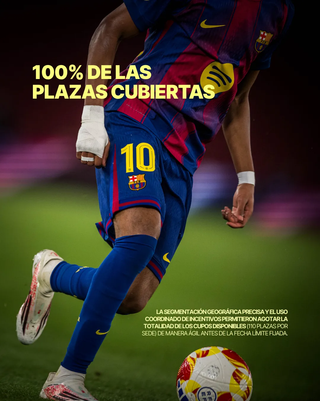Jugador del Barça con el dorsal 10 y el dato 100% de las plazas cubiertas