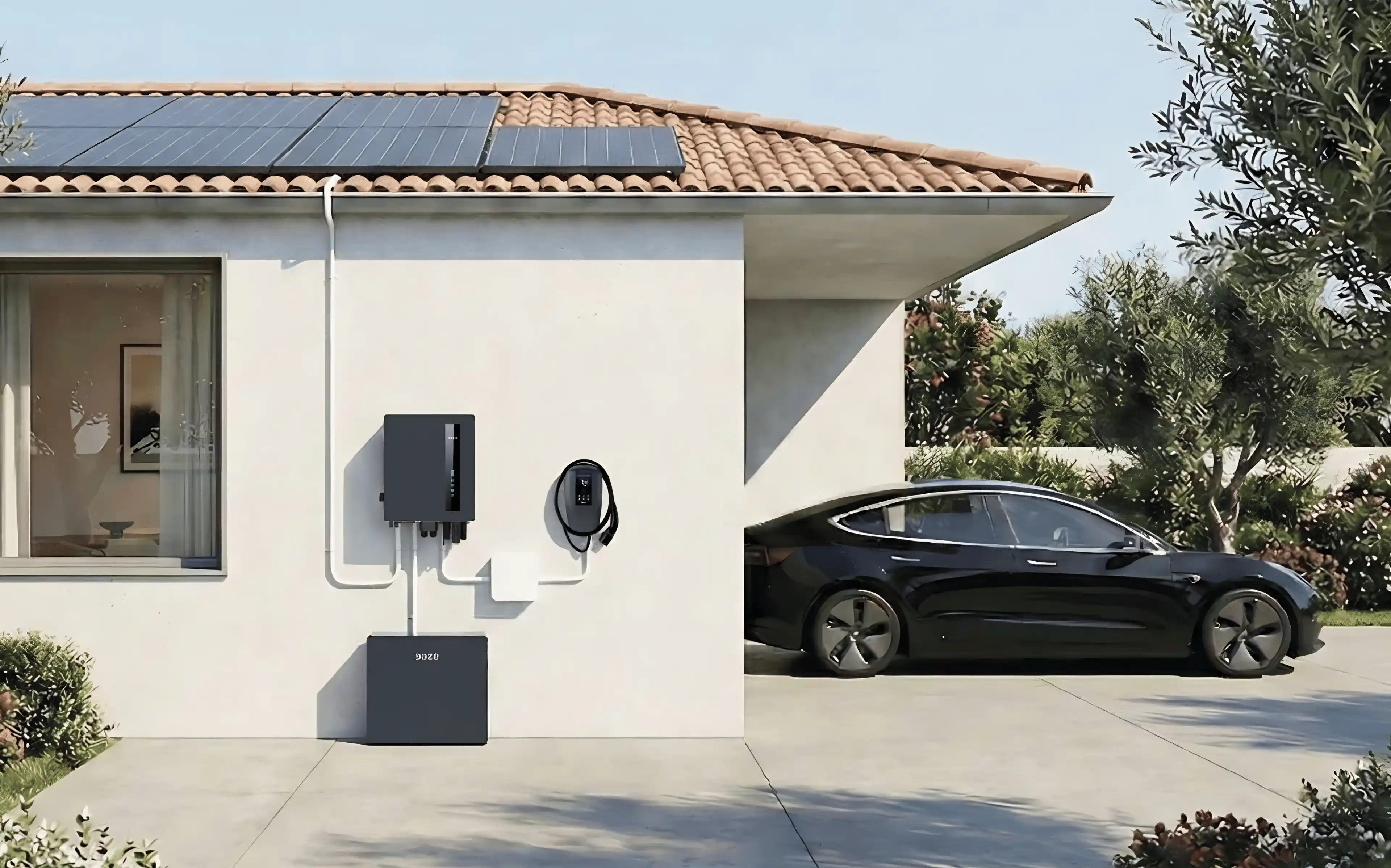 Casa smart con impianto fotovoltaico DAZE, inverter, batterie e auto elettrica.