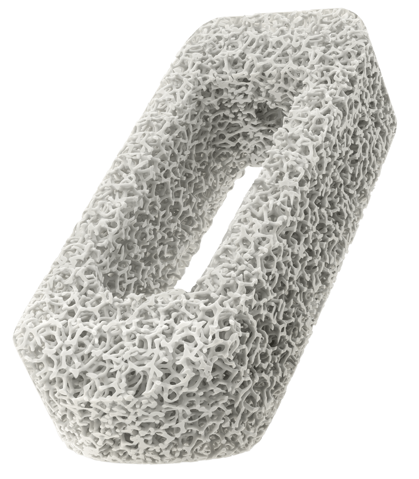 Rendering of a spinal implant made entirely from Skelite.