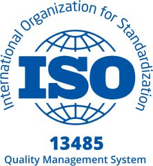 ISO 13485 quality management certification mark.