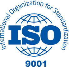 ISO 9001 quality management certification mark.