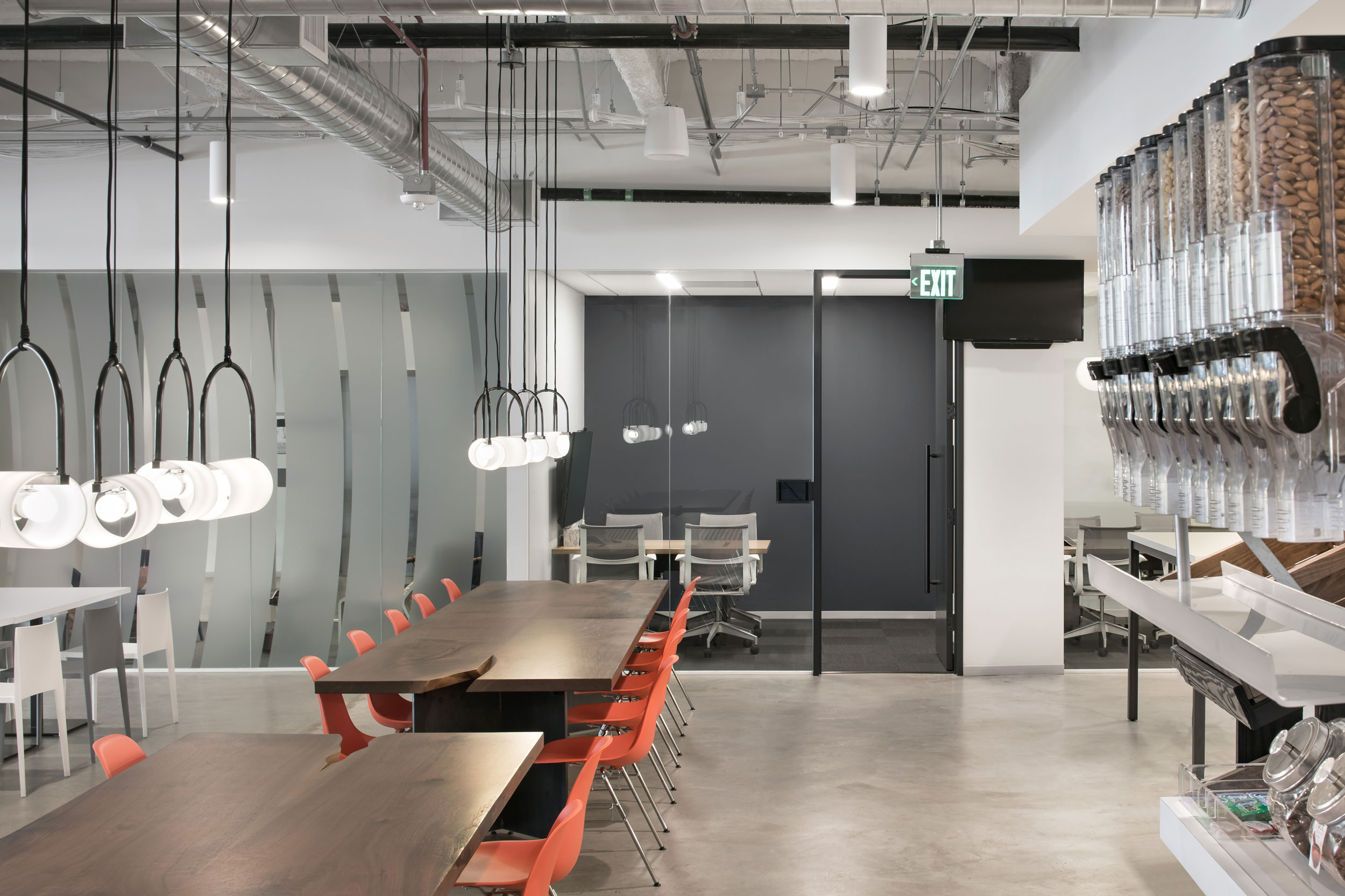 Café dining area with cereal dispensers