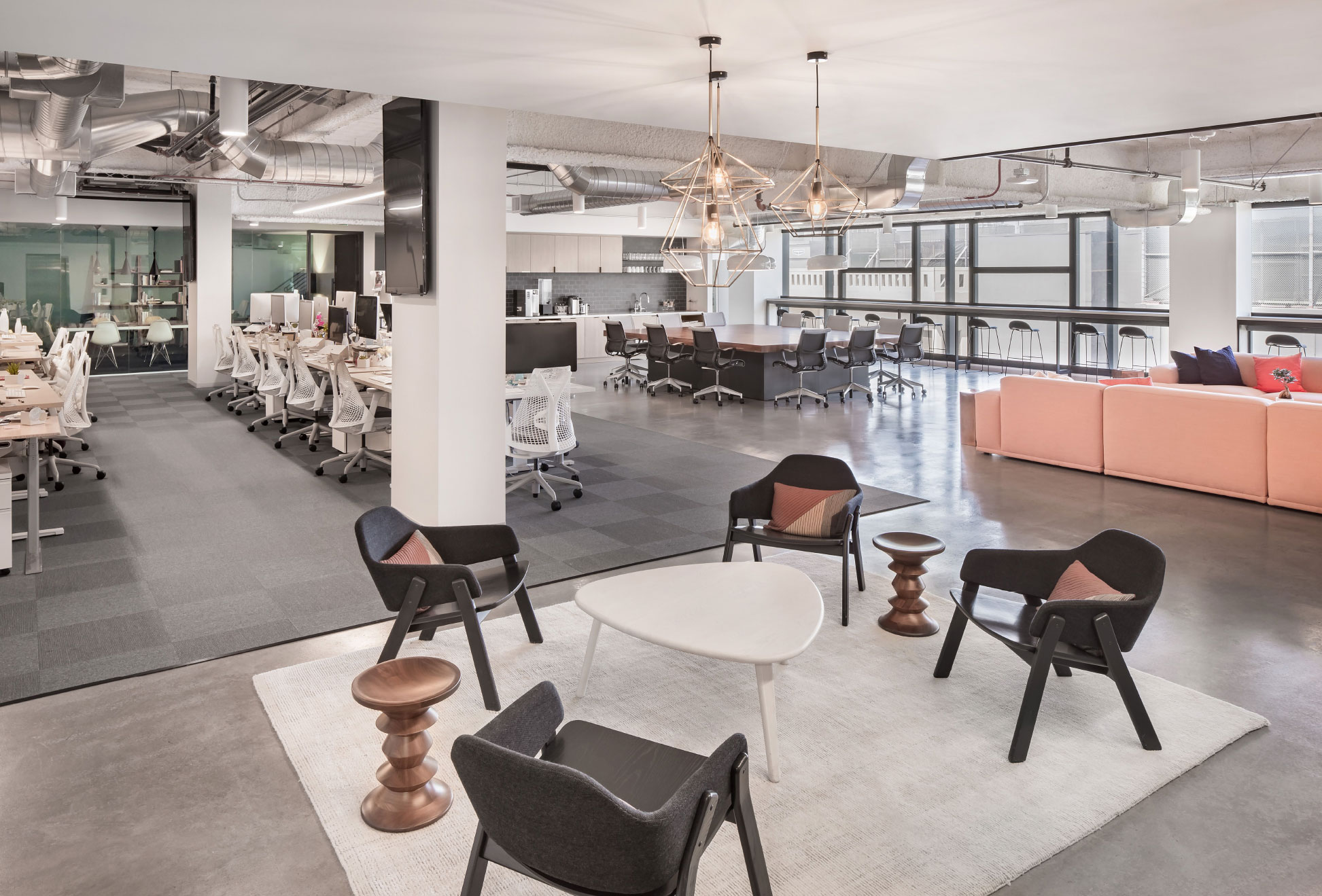 Open office with collaborative seating areas