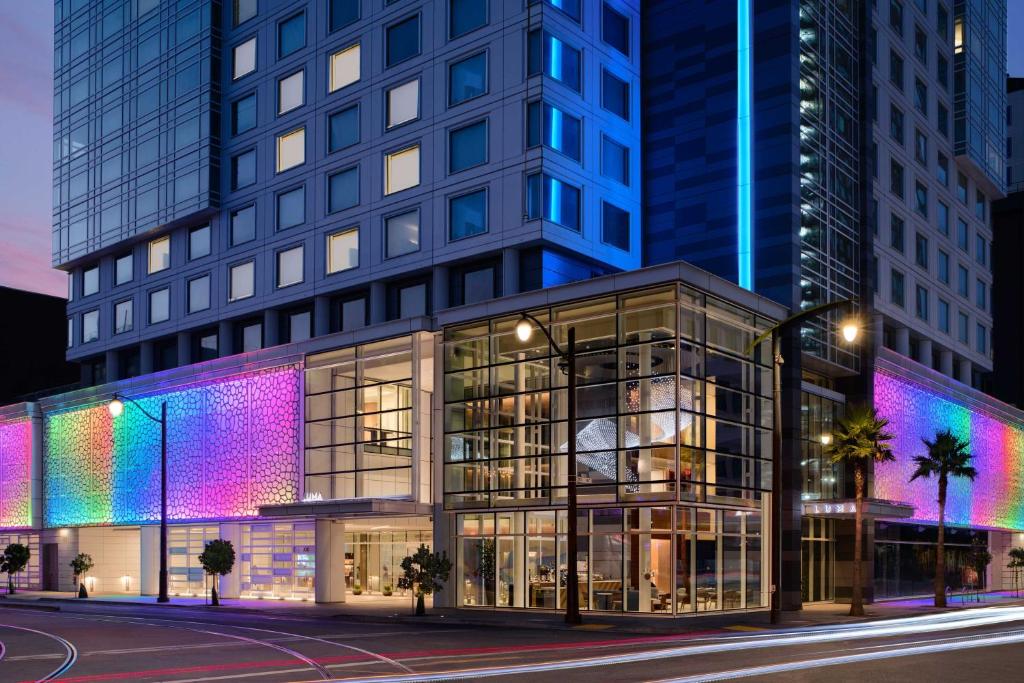 LUMA Hotel exterior at night