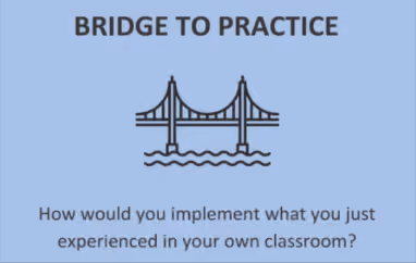 Bridge to Practice reflection prompt with bridge illustration