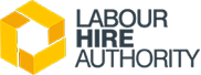 Labour Hire Authority logo with yellow cube icon and dark text.