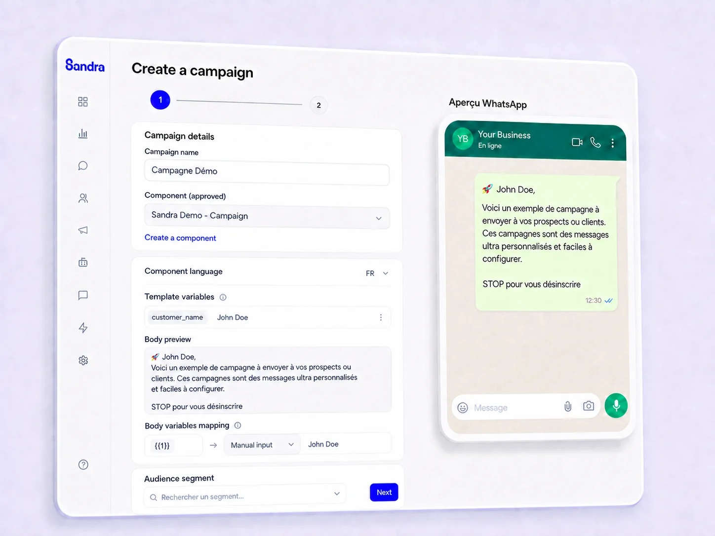 Campagne WhatsApp d'invitation à une séance d'information, avec réponses des prospects