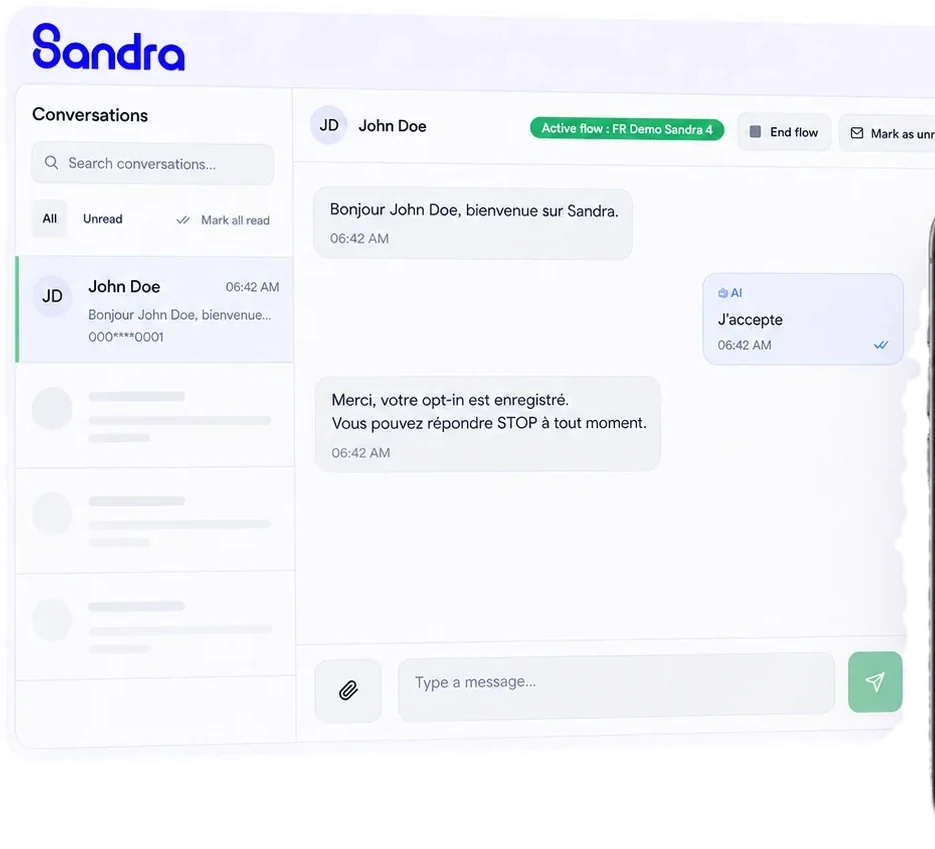 La conversation du commercial, synchronisée dans l'inbox partagée de Sandra