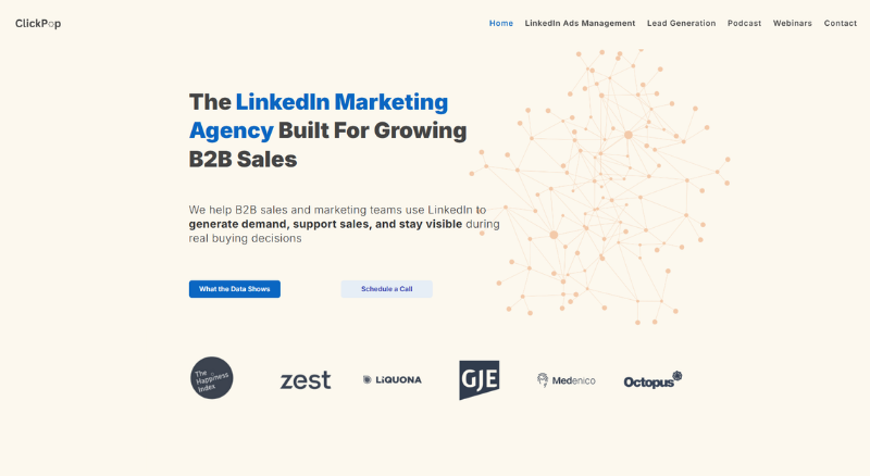 ClickPop Marketing website homepage