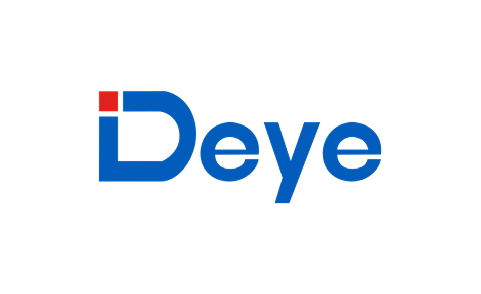 Deye company logo featuring the word 'Deye' with a stylized blue capital 'D' containing a small red square at the top left corner.