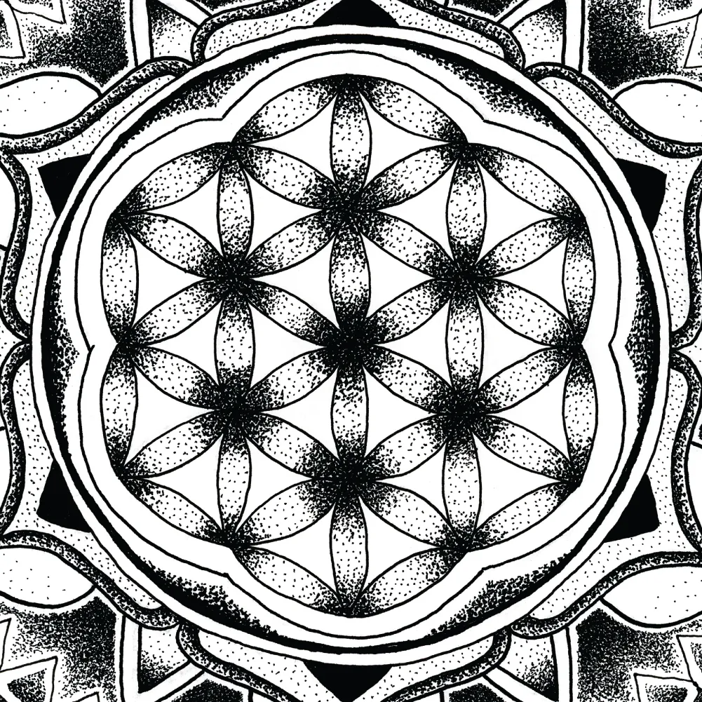 Original Flower of Life sacred geometry artwork by Flowstate Design Studio.