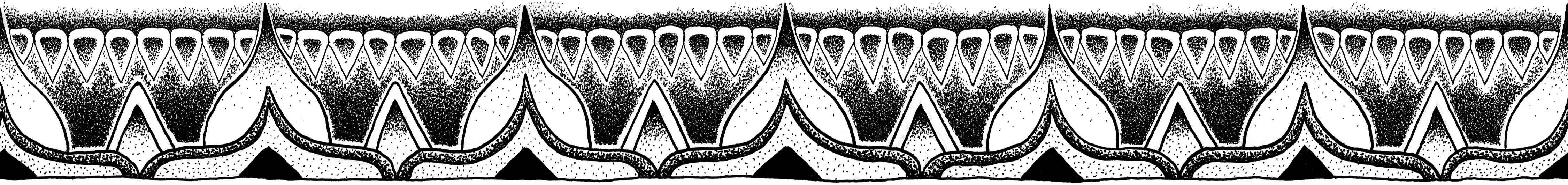 Outer Band: Narrow ornamental black and white outer border derived from the Flower of Life artwork