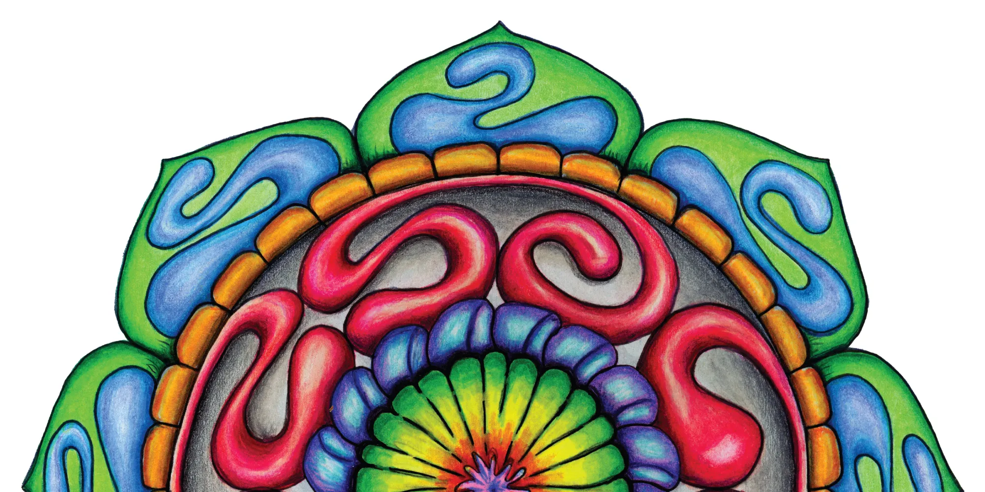 Half Crop: Half-cropped colorful circular mandala design