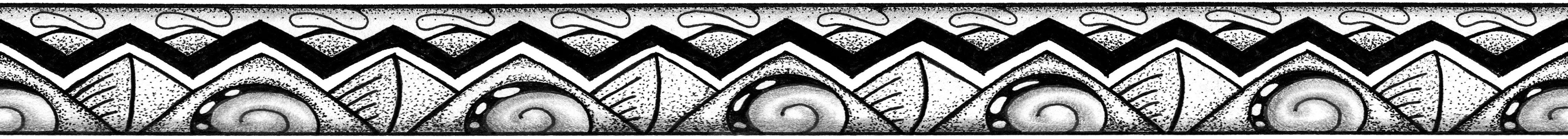 Middle Band One: Black and white geometric border band with repeating Rhythmic Pulse motifs